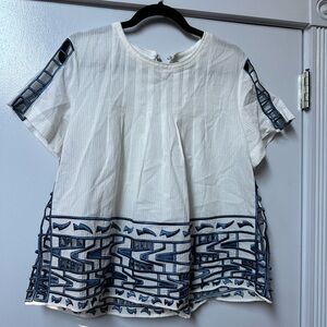 Sea New York white top with large blue mesh details